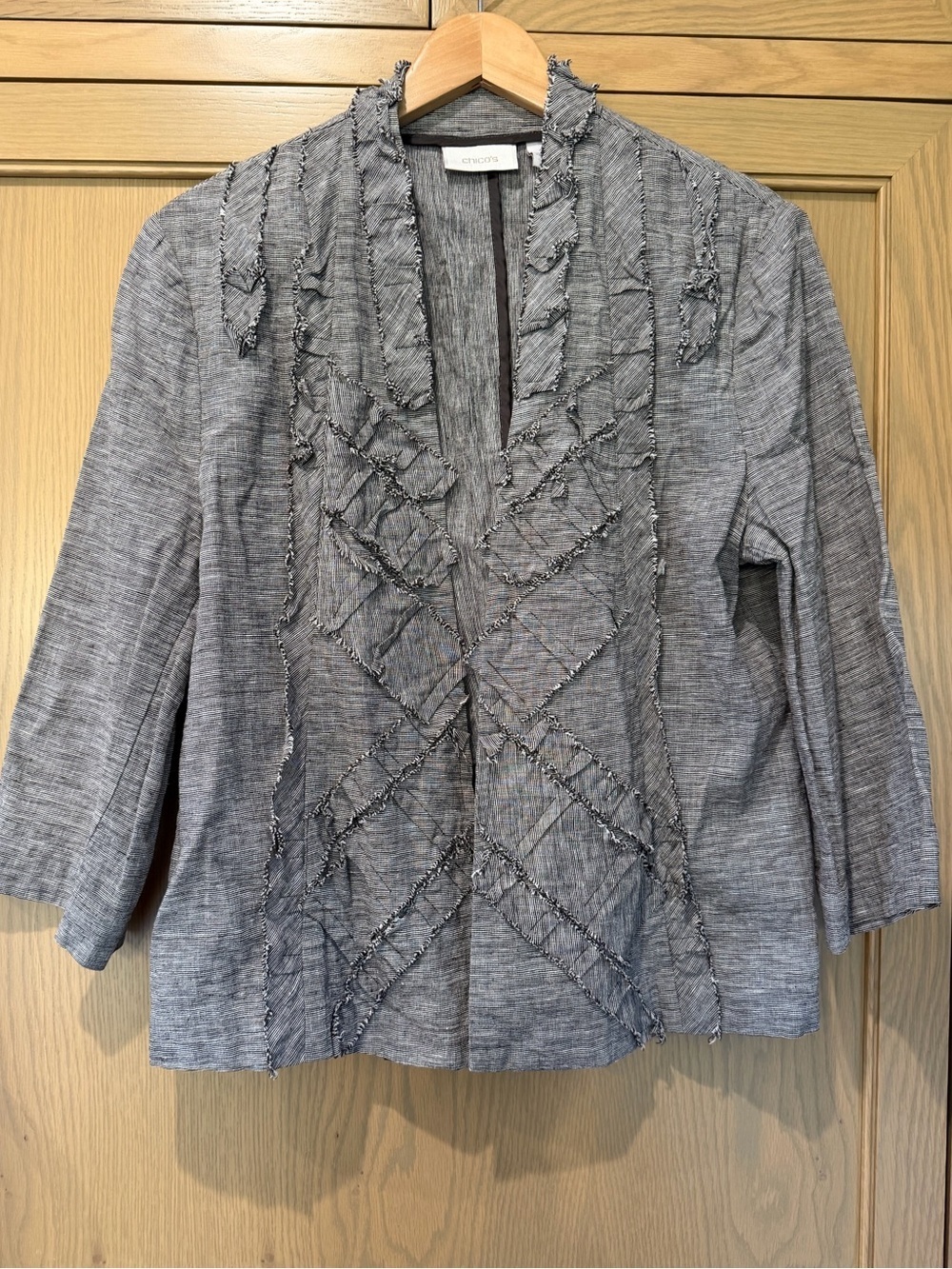 Vintage Chico's Heather Cottagecore Textured Open-Front Linen Jacket /Chico's 2